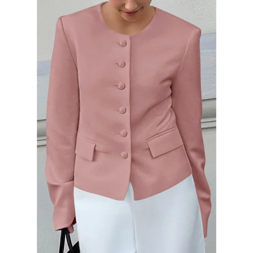 Women's Pink Blazers Business Casual Outfits Fall Fashion Long Sleeve Jacket
